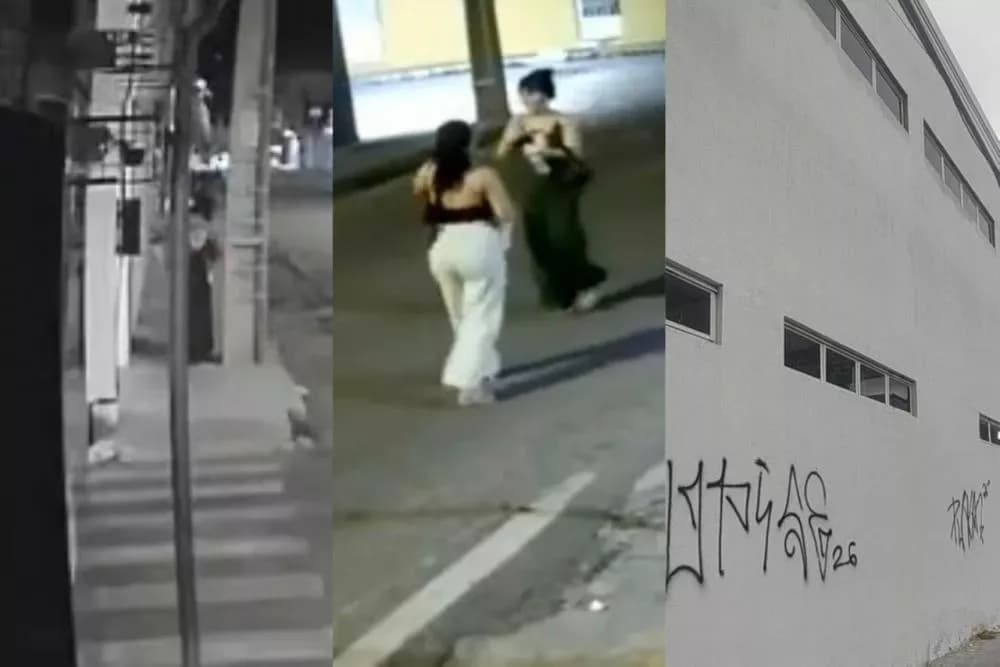 Duas mulheres picham parede do Teatro Ernani Sátyro em Patos
