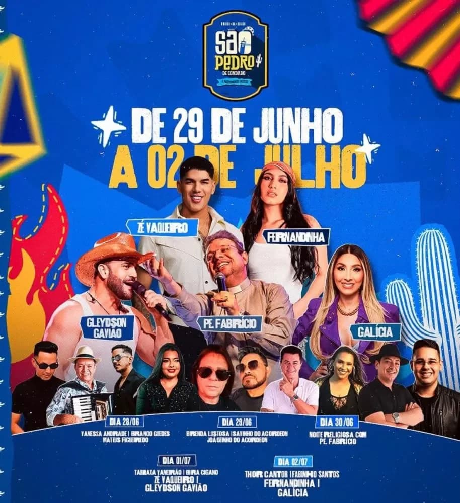 São Pedro de Condado 2026 terá shows de Zé Vaqueiro e Padre Fabrício
